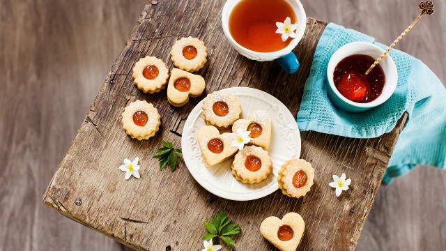 Heart cookies tea teapot wooden free wallpaper - medium preview image