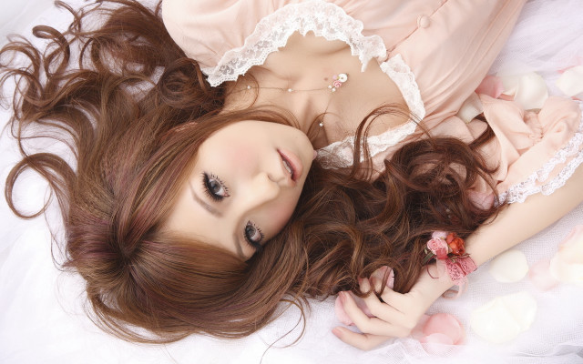 Woman laying bed wind blown free wallpaper - medium preview image