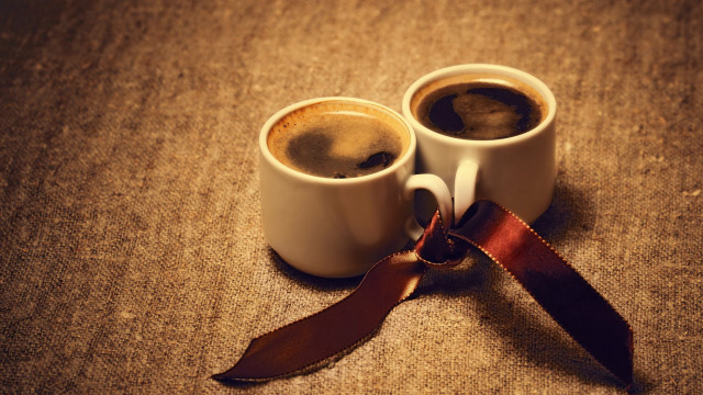 Two coffee cups brown ribbon free wallpaper - medium preview image