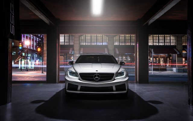 White car garage night cityscape free wallpaper - medium preview image