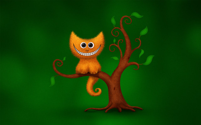 Cartoon cat on branch green free wallpaper - medium preview image