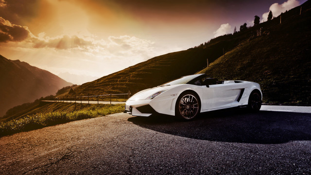 White sports car mountain sunset #2 free wallpaper - medium preview image
