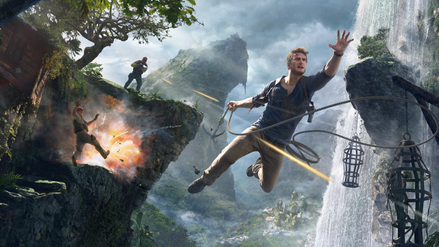 Jungle man suspended cliff climbing free wallpaper - medium preview image