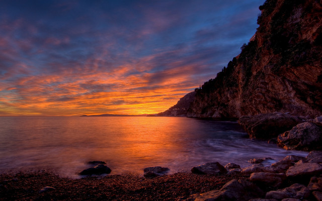 Sunset rocky beach water cliff #6 free wallpaper - medium preview image