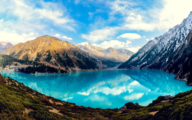 Blue lake mountains cloudy sky #7 free wallpaper - medium preview image