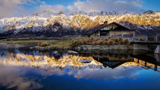 House island lake mountains sky free wallpaper - medium preview image