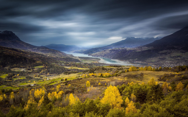 Valley river mountains cloudy sky free wallpaper - medium preview image