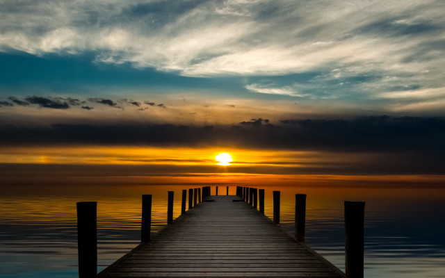 Sunset dock clouds water cityscape #3 free wallpaper - medium preview image