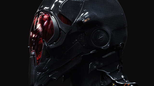 Futuristic helmet red light cyberpunk free wallpaper - medium preview image