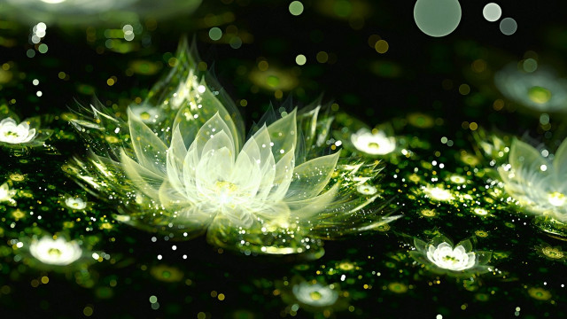 Green flower water droplets glowing free wallpaper - medium preview image