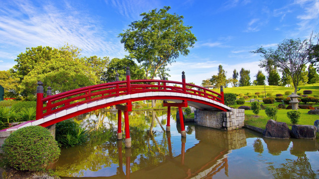 Red bridge pond autumn east free wallpaper - medium preview image