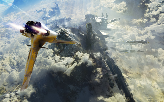 Yellow plane mountain clouds star #2 free wallpaper - medium preview image