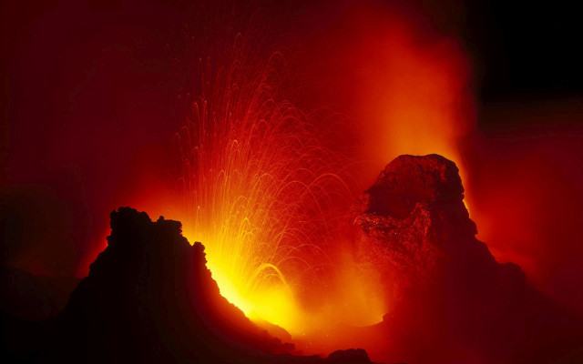 Lava volcano embers matte painting free wallpaper - medium preview image