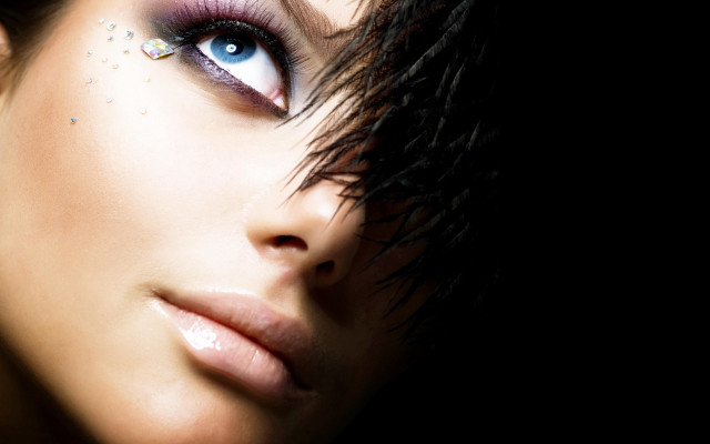 Blue eyes black feathers wind free wallpaper for desktop - medium preview image