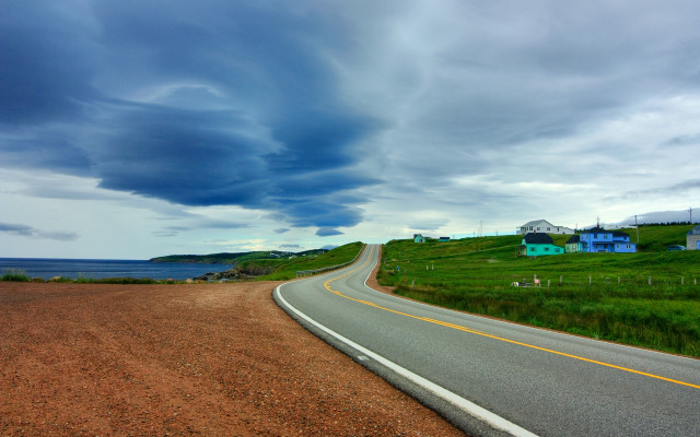 Road clouds grassy hill house free wallpaper - medium preview image