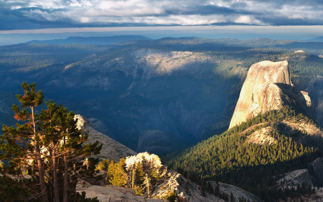 Mountain valley forests cloudy sky free wallpaper - medium preview image