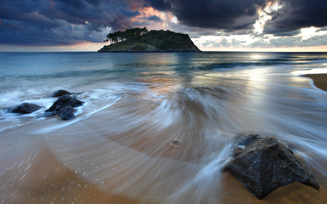 Beach rock island cloudy sky free wallpaper - medium preview image