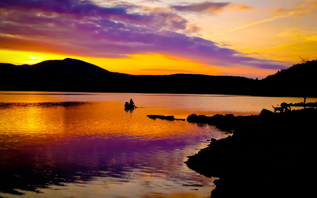 Lake sunset mountain purple yellow free wallpaper - medium preview image