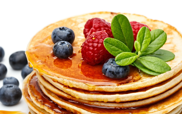 Pancakes blueberries raspberries syrup food free wallpaper - medium preview image