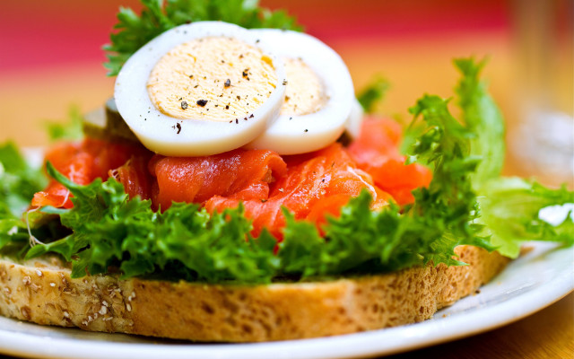 Plate sandwich eggs salmon table free wallpaper - medium preview image