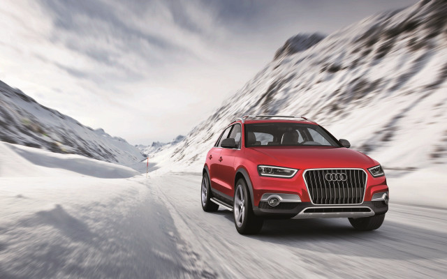 Red car snowy mountains cloudy free wallpaper - medium preview image