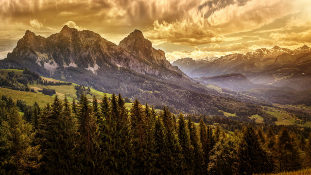 Mountain forest cloudy sky evening free wallpaper - medium preview image