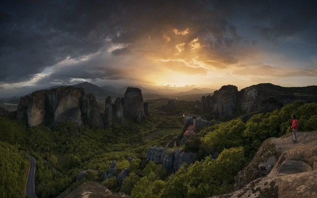 Cliff overlook valley mountains sunset free wallpaper - medium preview image