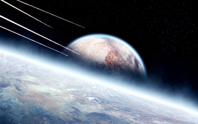 Space station over planet rocket free wallpaper - medium preview image