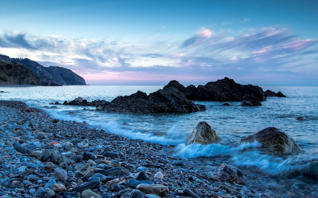 Rocky beach water waves island free wallpaper - medium preview image