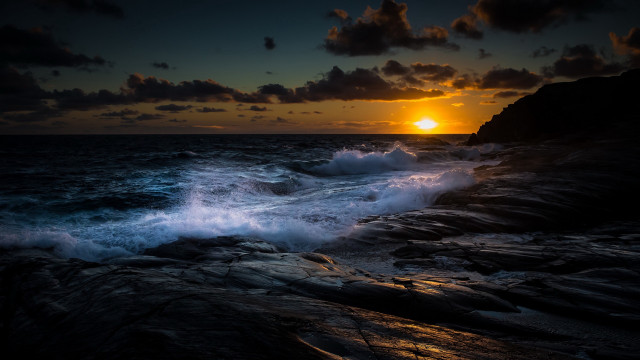 Sunset ocean waves rocks clouds #4 free wallpaper - medium preview image