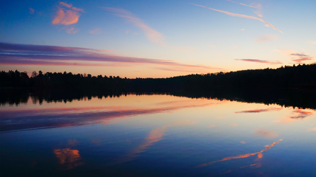 Sunset lake trees clouds bridge free wallpaper - medium preview image