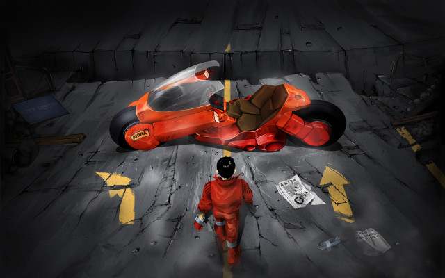 Red suit motorcycle dark room free wallpaper - medium preview image
