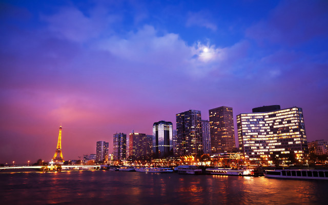 Paris skyline river boat night free wallpaper - medium preview image