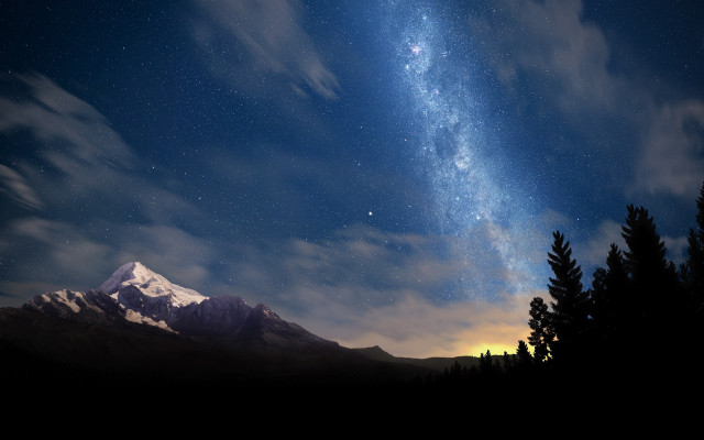 Night sky mountains trees bright free wallpaper - medium preview image