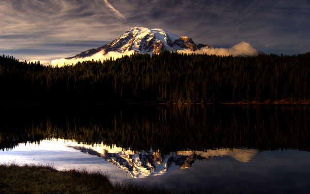 Mountain reflection clouds forest lake free wallpaper - medium preview image