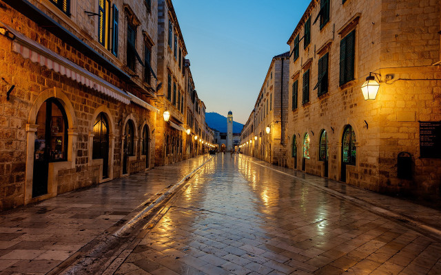 Wet street night buildings cityscape free wallpaper - medium preview image