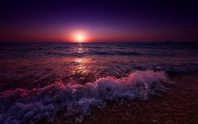 Sunset ocean waves island mountain free wallpaper - medium preview image