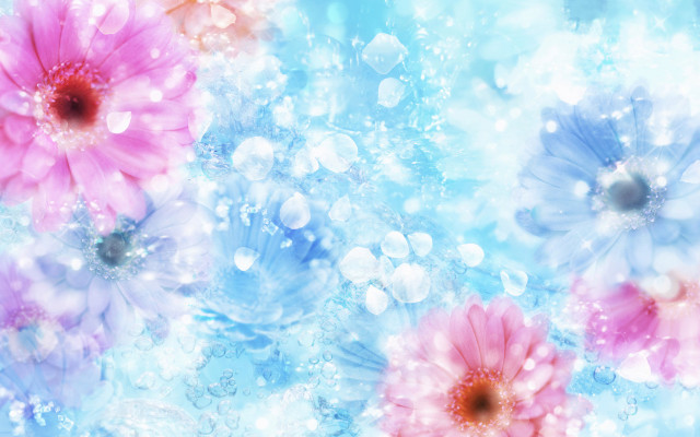 Flowers blue background bubbles water free wallpaper - medium preview image