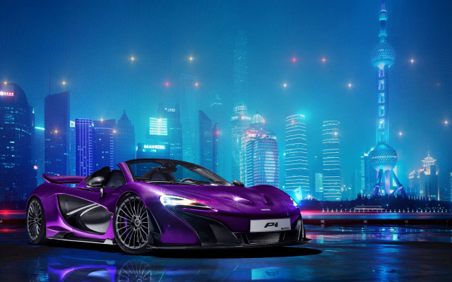 Purple sports car cityscape night free wallpaper - medium preview image