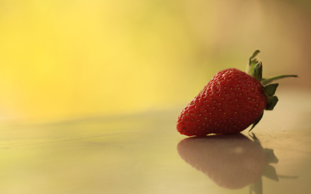 Strawberry yellow background macro shallow free wallpaper - medium preview image