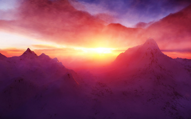 Sunset mountain range bird clouds free wallpaper - medium preview image
