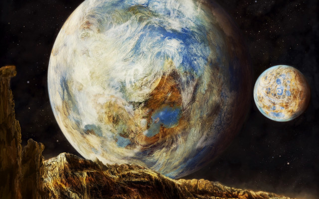 Planet star mountain space aurora free wallpaper - medium preview image