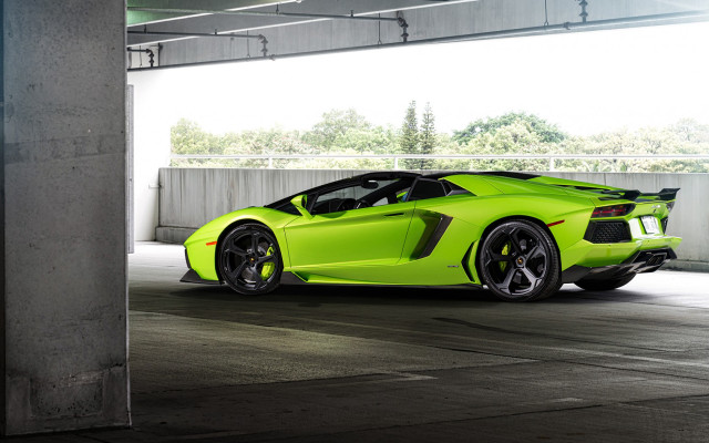 Lime green sports car parking free wallpaper - medium preview image