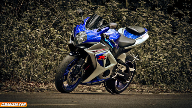 Blue white motorcycle roadside grass free wallpaper - medium preview image