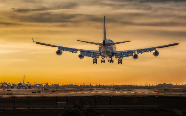 Large jetliner cloudy sunset runway free wallpaper - medium preview image