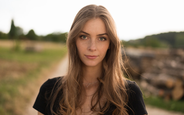 Woman longhair field dirtroad bokeh free wallpaper - medium preview image