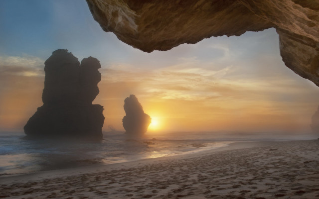 Beach rock formation sunset foreground free wallpaper - medium preview image
