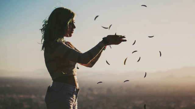 Woman sun birds hands tilt free wallpaper - medium preview image
