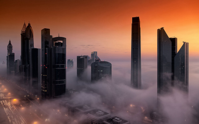 City in clouds sunset bridge free wallpaper - medium preview image