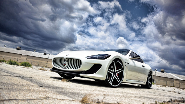 White sports car road cloudy free wallpaper for desktop - medium preview image